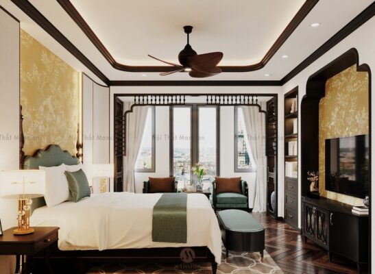 Thiết kế phòng ngPhòng ngủ phong cách Indochine - nét đẹp thời gianủ Indochine hiện đại