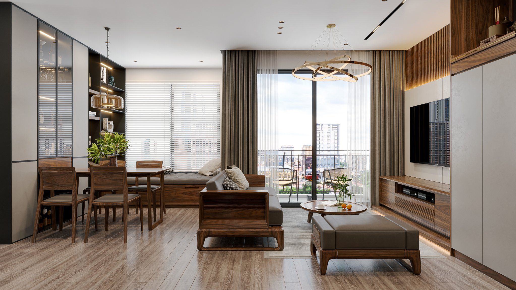 Dự án: Thiết kế thi công nội thất gỗ óc chó chung cư MHD 2026 | Mansion