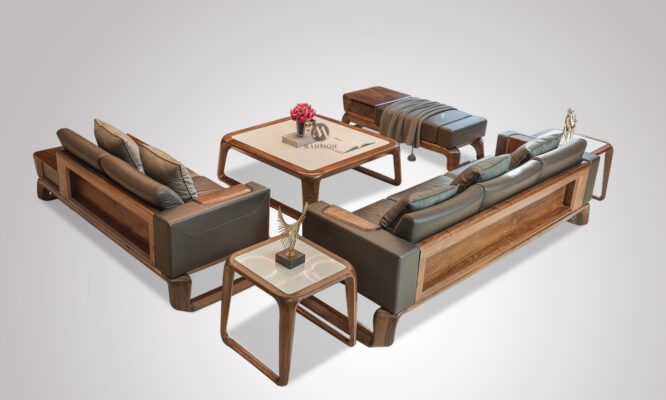 Sofa gỗ óc chó – giải pháp nâng tầm phòng khách S30-666x400