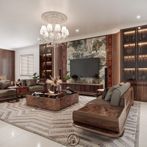 thiết kế nội thất gỗ óc chó cho biệt thự