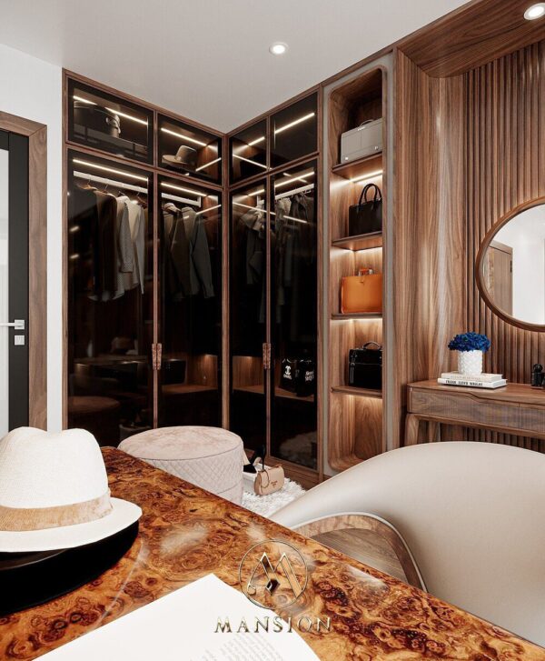 Thiết kế nội thất gỗ óc chó phòng ngủ cuốn hút