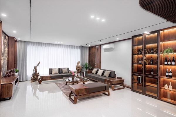 Phòng khách gỗ óc chó - chất liệu kiến tạo không gian sống