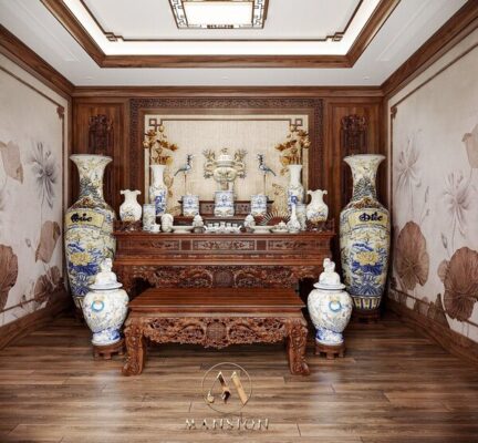 Phòng thờ gỗ óc chó trang nghiêm