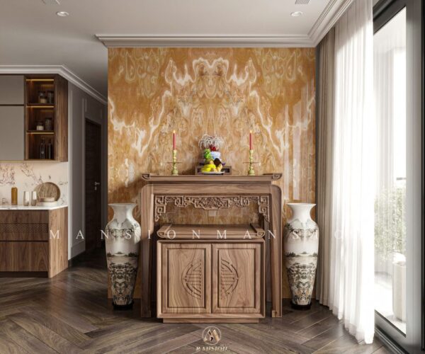 Thi công phòng thờ gỗ óc chó chuẩn phong thuỷ