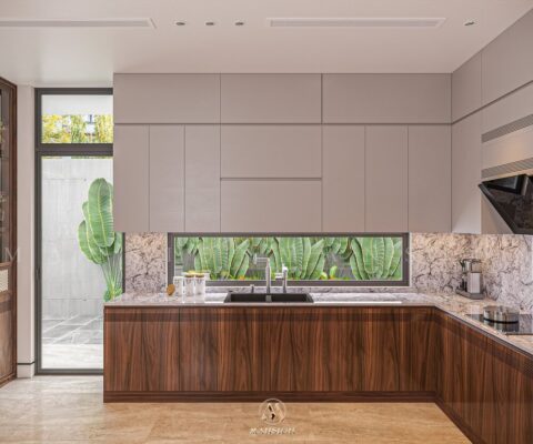 Tủ bếp gỗ óc chó TB-M022 - Mẫu chính diện