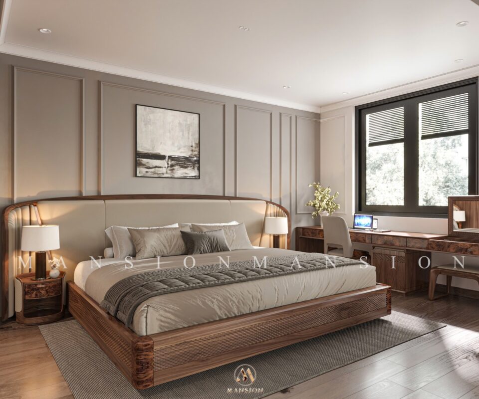 Giường ngủ gỗ óc chó cao cấp hoàn thiện tại xưởng sản xuất