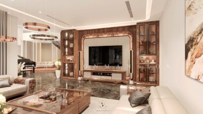 Biệt thự gỗ óc chó hiện đại sang trọng với không gian rộng