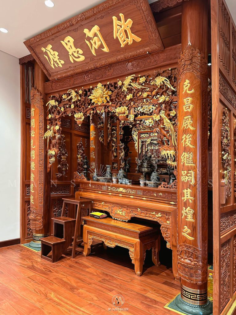 Thi công phòng thờ gỗ óc chó chuẩn phong thuỷ