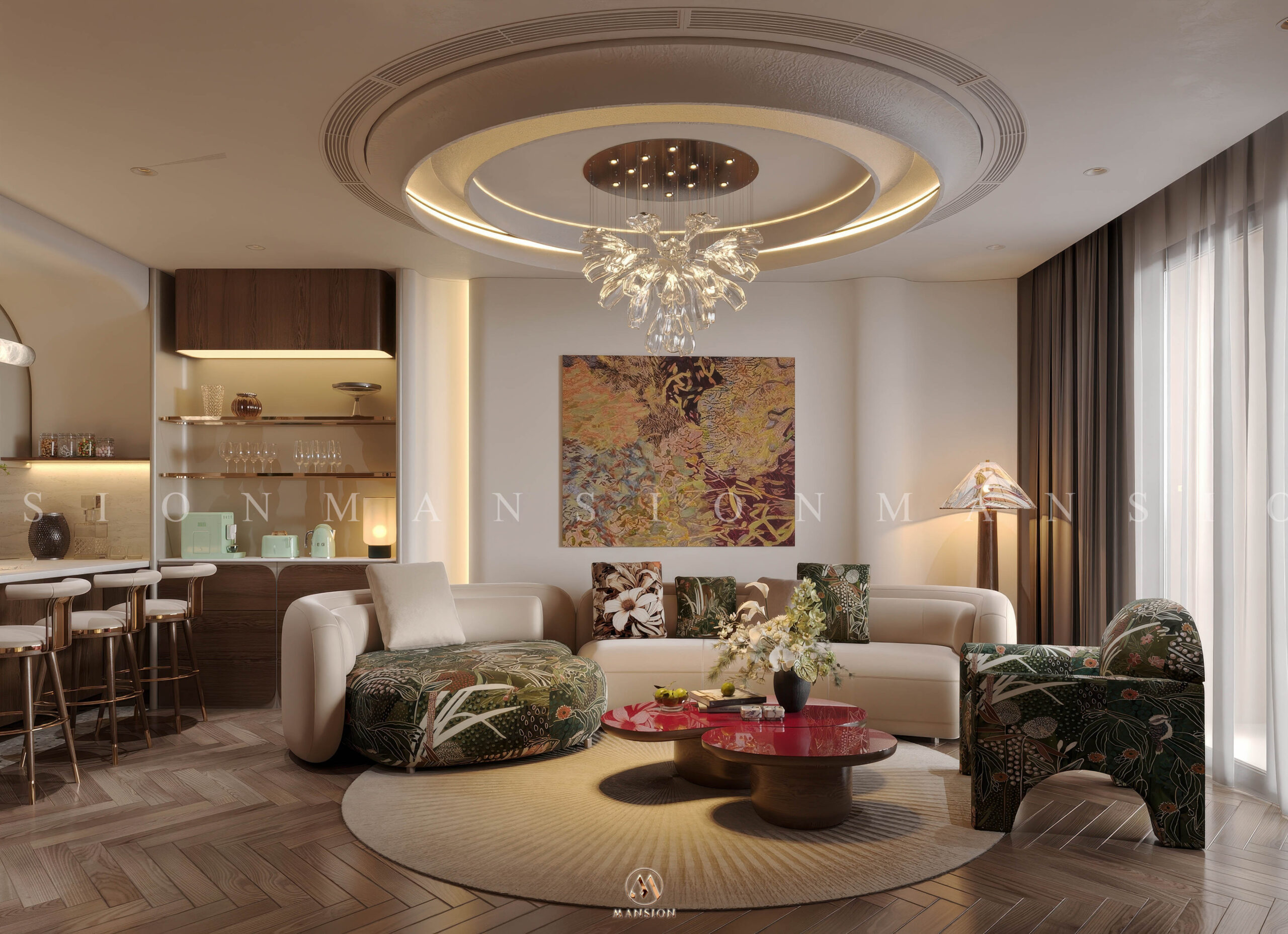 Vách ngăn lam dọc phòng khách bếp - Mansion