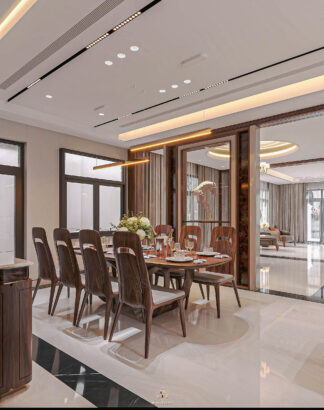 Biệt thự hiện đại 650m² - Phòng ăn bàn 8 ghế gỗ óc chó
