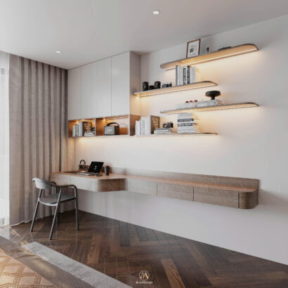 Biệt thự hiện đại 650m² - Phòng con bàn học góc treo LED