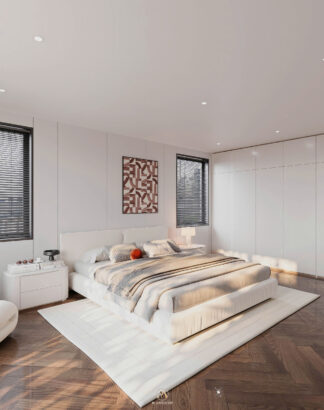 Biệt thự hiện đại 650m² - Phòng ngủ con giường platform thấp