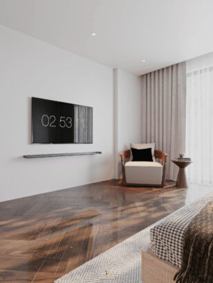 Biệt thự hiện đại 650m² - Phòng ngủ con với TV & ghế đọc sách