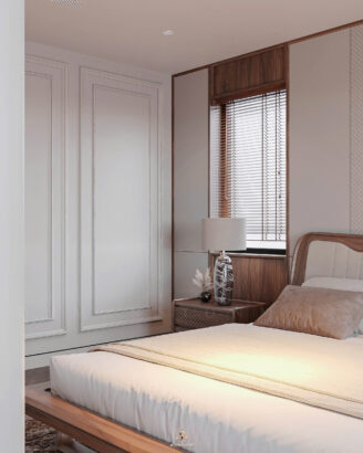 Biệt thự hiện đại 650m² - Góc giường master & tab đầu giường