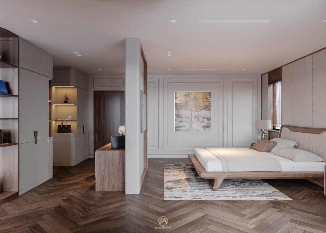 Biệt thự hiện đại 650m² - Phòng master toàn cảnh & khu thay đồ