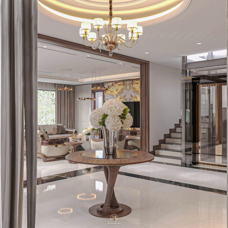 Biệt thự hiện đại 650m² - Sảnh đón nhìn vào phòng khách