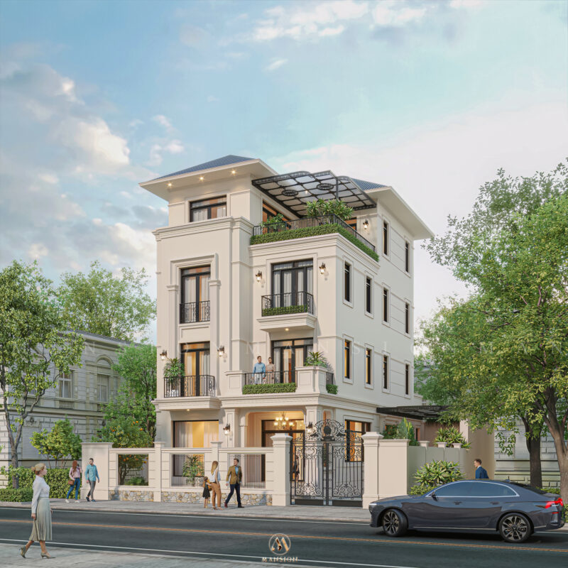 Biệt thự Neo Classic 650m² Hà Nội - Mặt tiền chính ban ngày