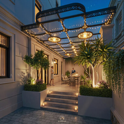 Biệt thự Neo Classic 650m² Hà Nội - Sân vườn ban đêm