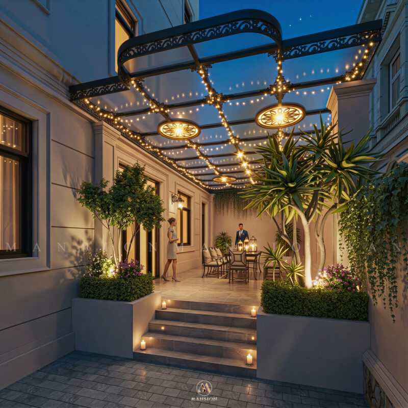 Biệt thự Neo Classic 650m² Hà Nội - Sân vườn ban đêm