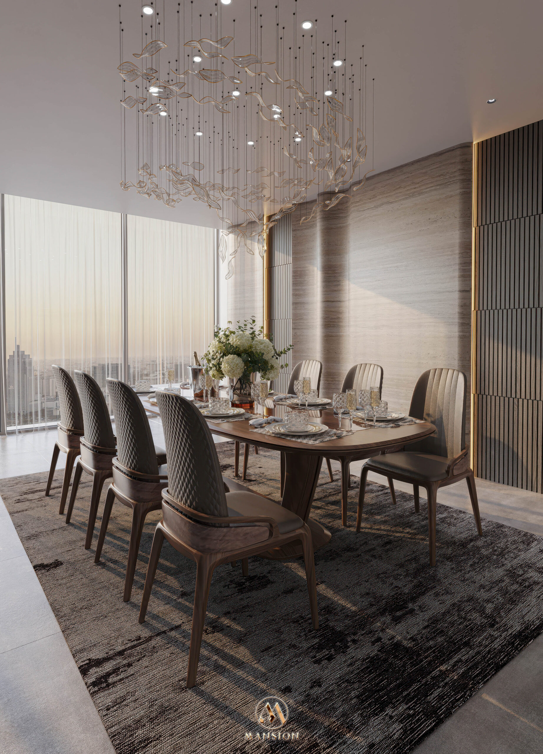 Bàn ăn gỗ óc chó BGA-M042 - 10 ghế luxury cho penthouse cao cấp - Góc 2