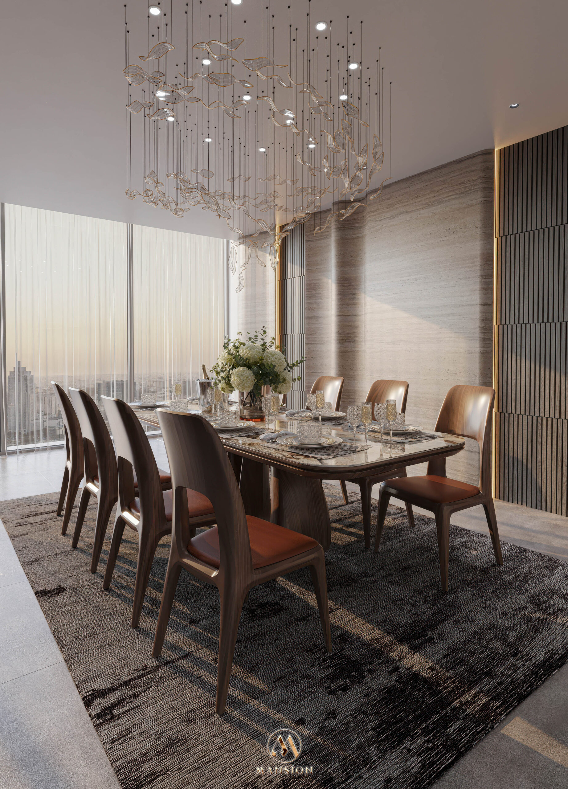 Bàn ăn gỗ óc chó BGA-M043 - 10 ghế cao cấp phong cách Modern Luxury - Góc 2