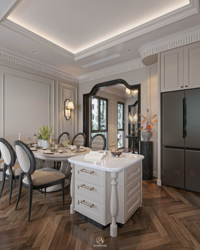 Phòng bếp Neo Classic gỗ sồi Mỹ sang trọng - Vinhomes Cổ Loa Mansion