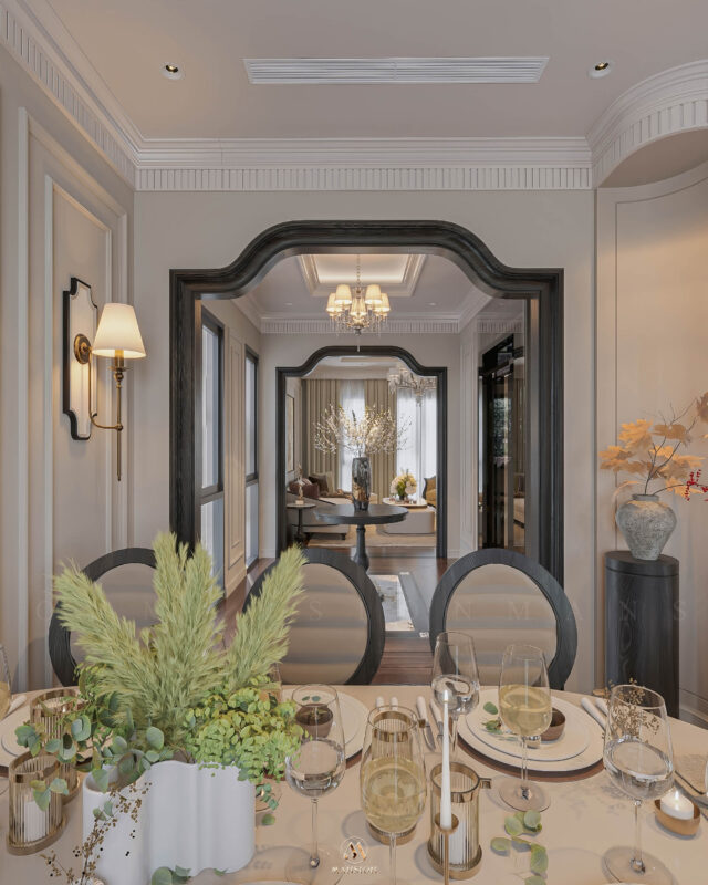 Phòng bếp Neo Classic gỗ sồi Mỹ sang trọng - Vinhomes Cổ Loa Mansion
