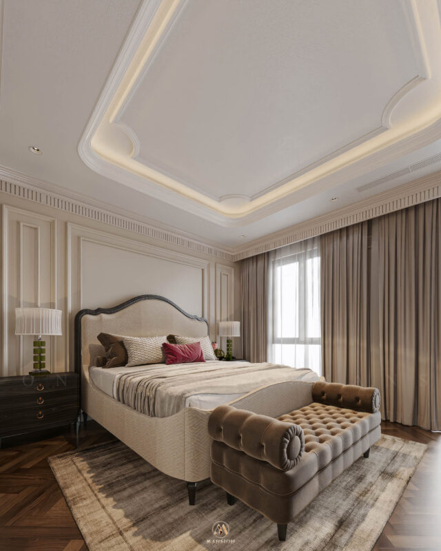 Phòng master Neo Classic gỗ sồi Mỹ tinh tế - Vinhomes Cổ Loa Mansion