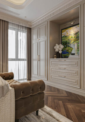 Phòng master Neo Classic gỗ sồi Mỹ tinh tế - Vinhomes Cổ Loa Mansion