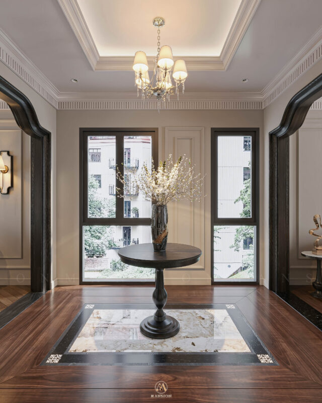 Sảnh đón Neo Classic gỗ sồi Mỹ đẳng cấp - Vinhomes Cổ Loa Mansion