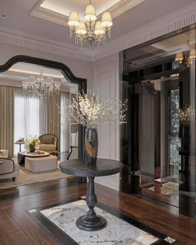 Sảnh đón Neo Classic gỗ sồi Mỹ đẳng cấp - Vinhomes Cổ Loa Mansion