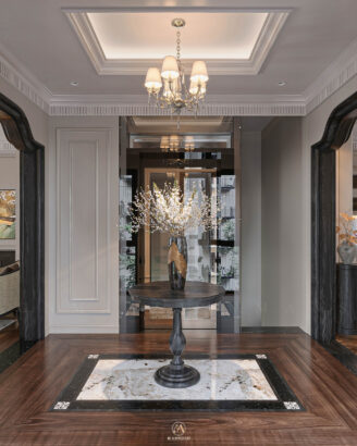 Sảnh đón Neo Classic gỗ sồi Mỹ đẳng cấp - Vinhomes Cổ Loa Mansion