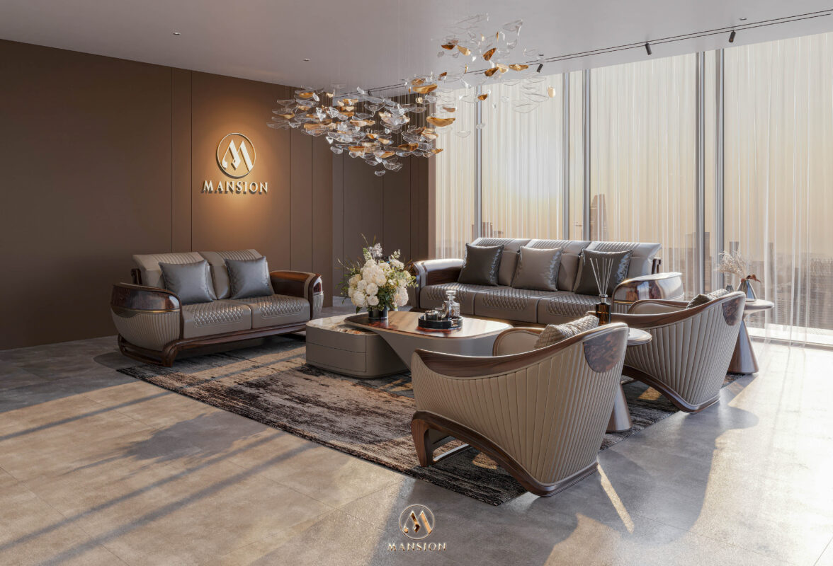 Sofa gỗ óc chó SF-M060 - Bộ sofa văng + 2 armchair luxury cho phòng khách lớn - Góc 4