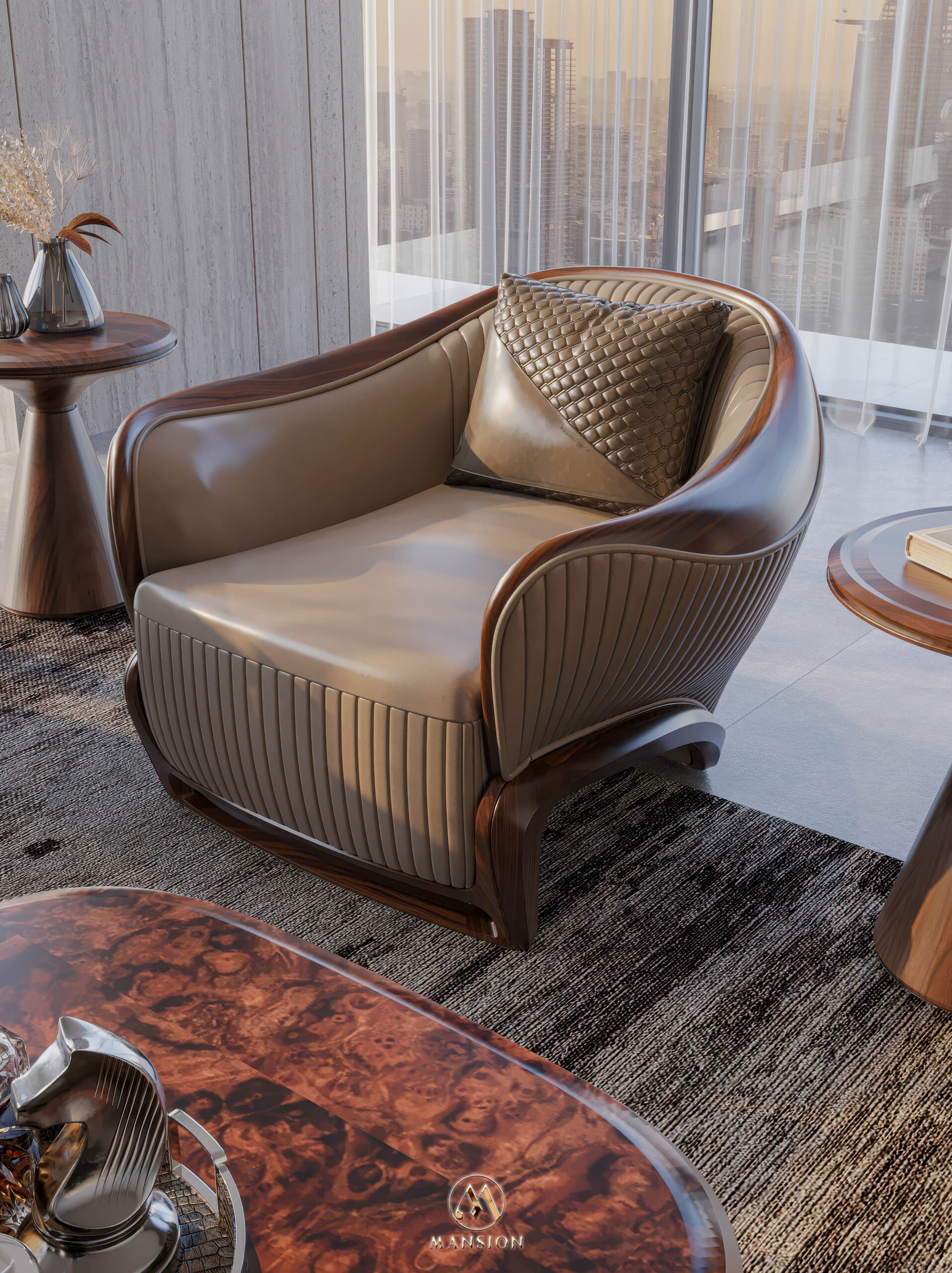 Sofa gỗ óc chó SF-M060 - Bộ sofa văng + 2 armchair luxury cho phòng khách lớn - Ảnh 7