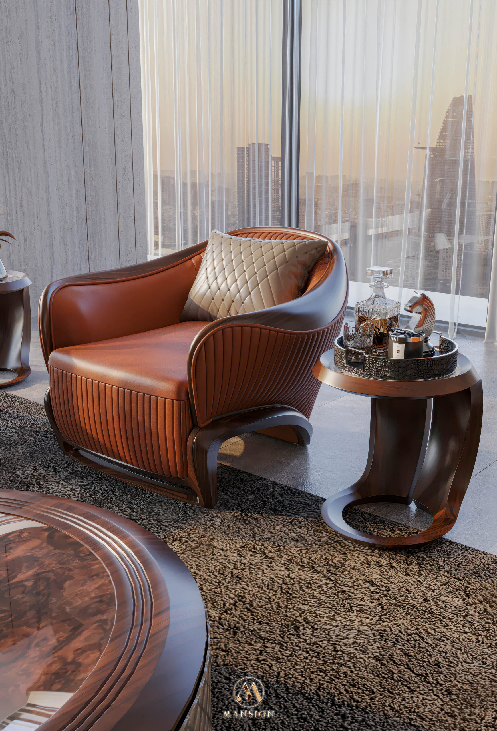 Sofa gỗ óc chó SF-M062 - Bộ 2 sofa đối diện + 2 armchair luxury - Góc 7